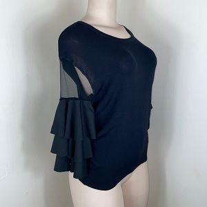 Cliche’ Black Scoop Neck Banded Waist Sheer Ruffle